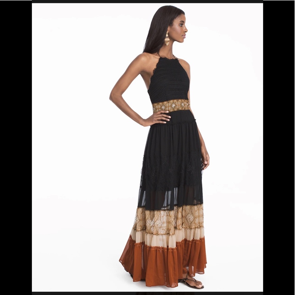 WHBM Colorblock Pleated Maxi Dress in Black
